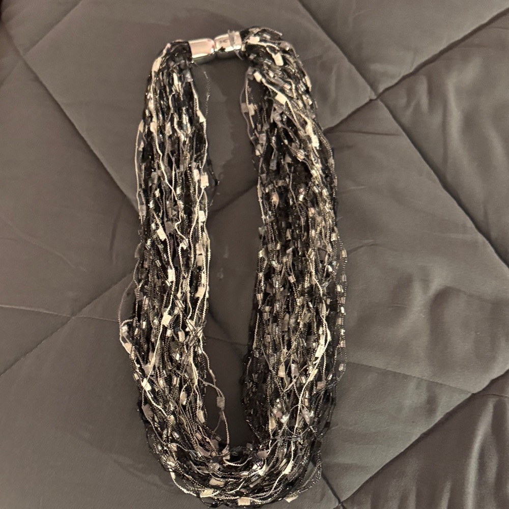 Multi-Strand Black & Silver Statement Necklace